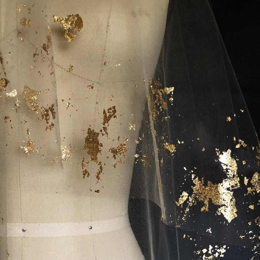 Champaign veil with gold leaf detail- elbow length NWOT